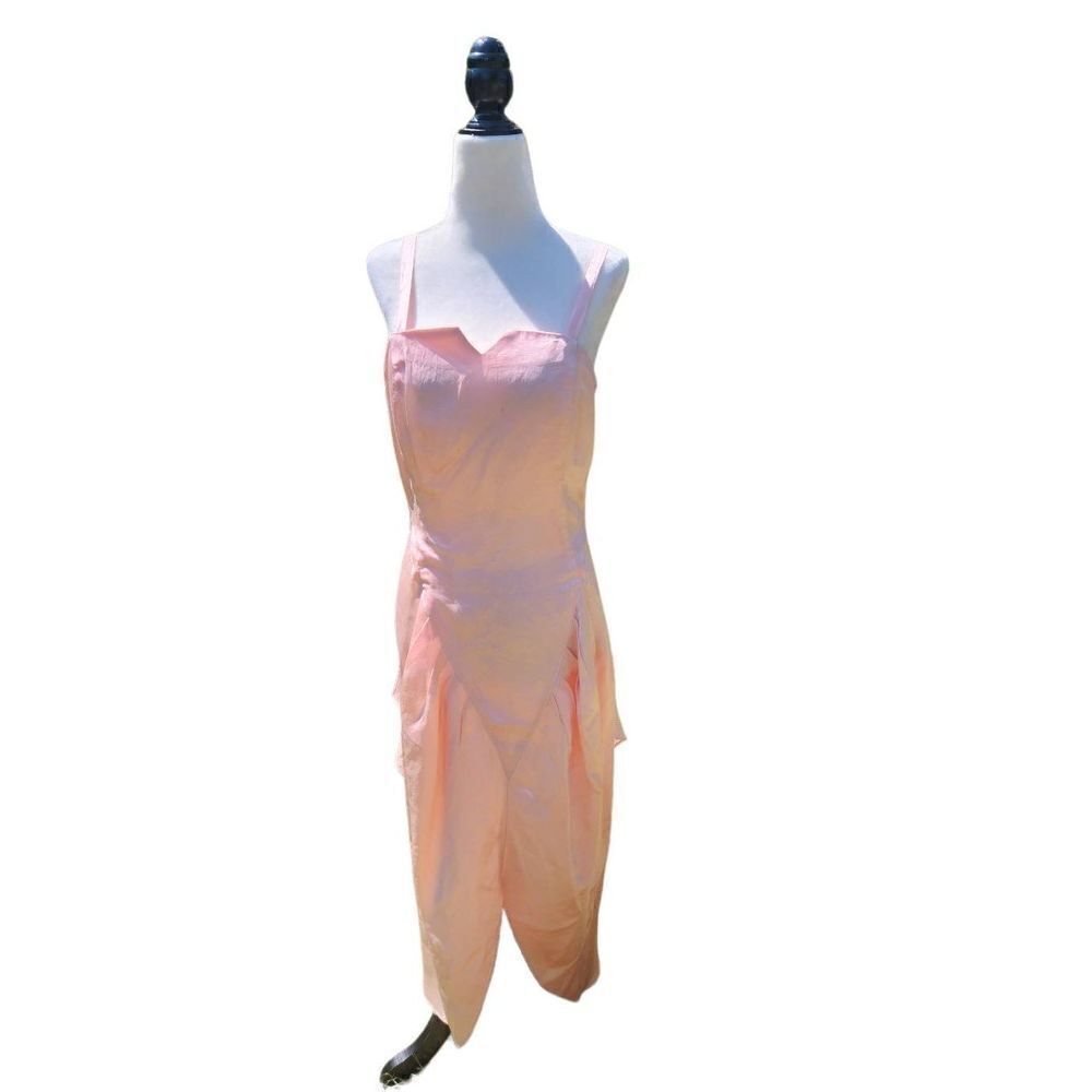 Vintage 80s does 40s peachy pink evening gown dress midi BOW detailed Rhinestone